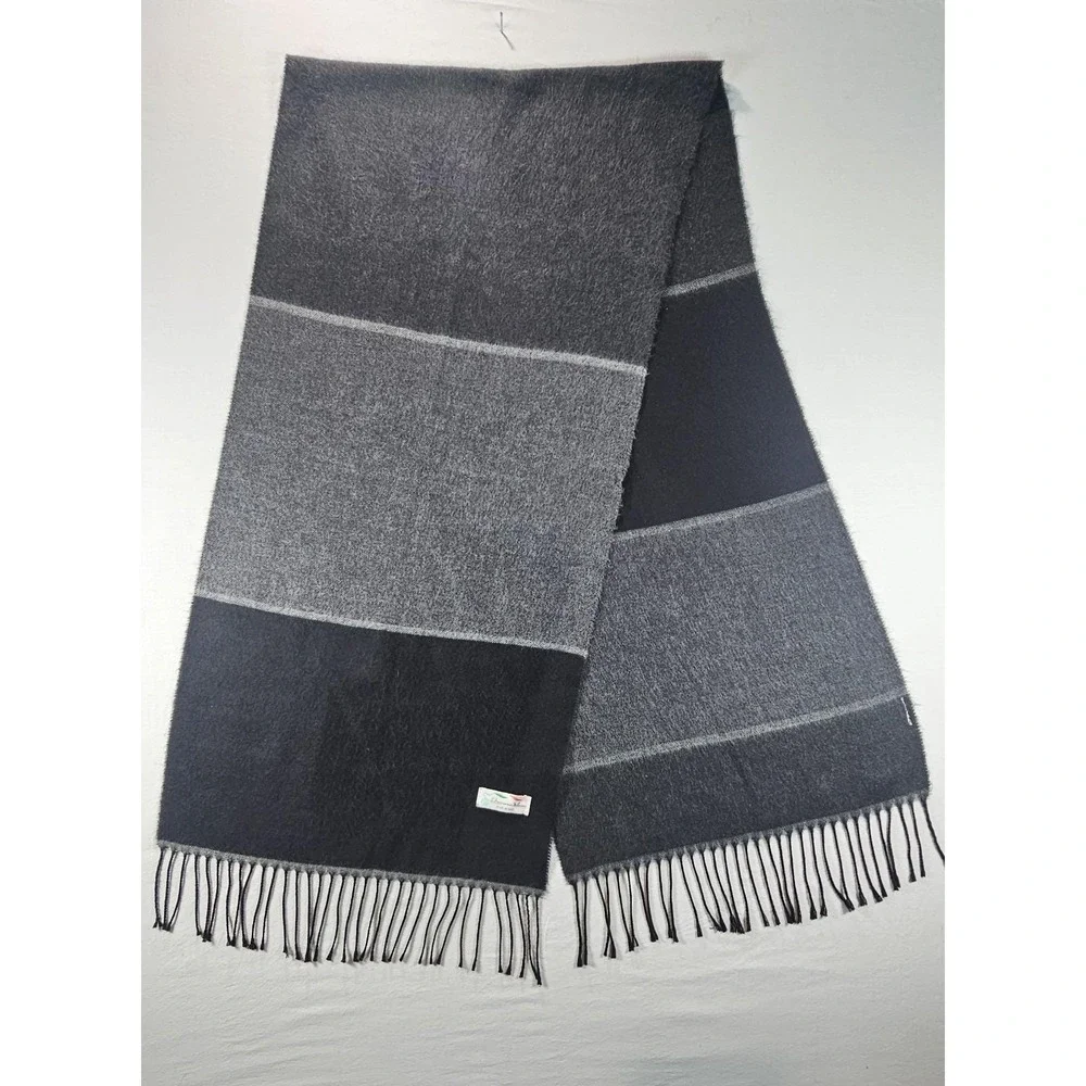 L'Accessorio‎ Italiano Made in Italy Wool Scaff Preppy Gray & Black 15